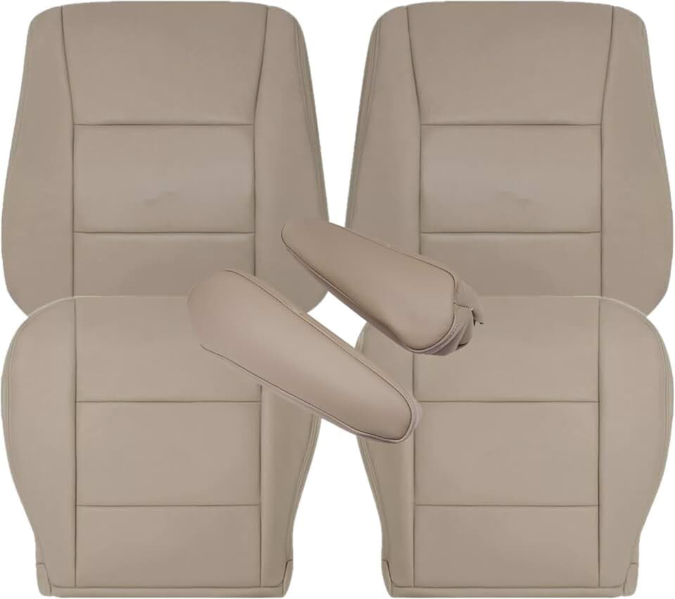 NLQR Driver & Passenger Bottom & Back Replacement Microfiber Leather Seat Covers & 2Pcs Seat Armrest Cover Tan Compatible with Toyota Land Cruiser 1998 1999 2000 2001 2002 2003 2004 2005 2006 2007