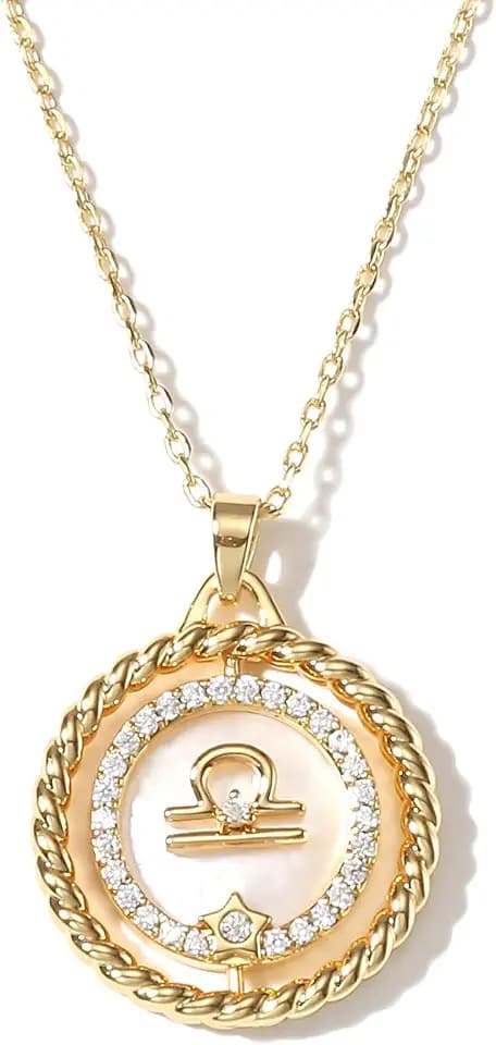 SELENICHAST 14K Gold Dainty Zodiac Necklace for Women,Gold Plated Rotatable 12 Constellation Astrology Necklaces Birthday Jewelry Gifts