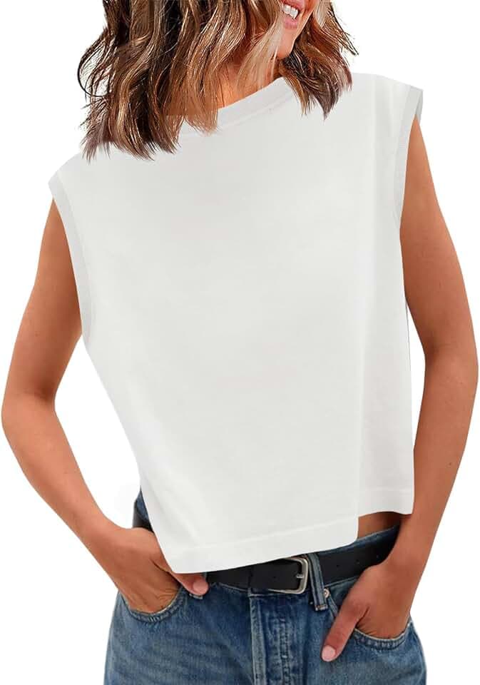 Tankaneo Damen Tank Tops Sommer Ärmellose Shirts Basic Rundhals Locker Tees Top Casual Einfarbig Cami Oberteile