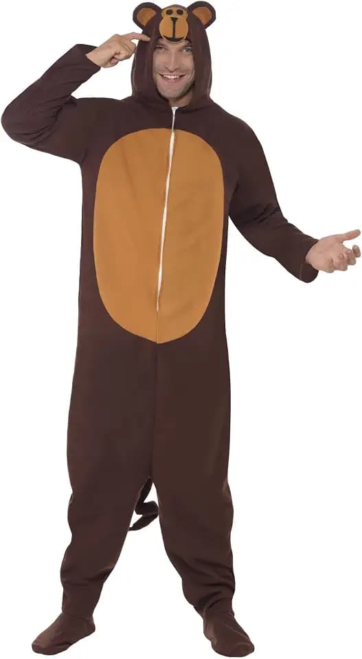Smiffys Monkey Costume, Brown, All in One with Hood