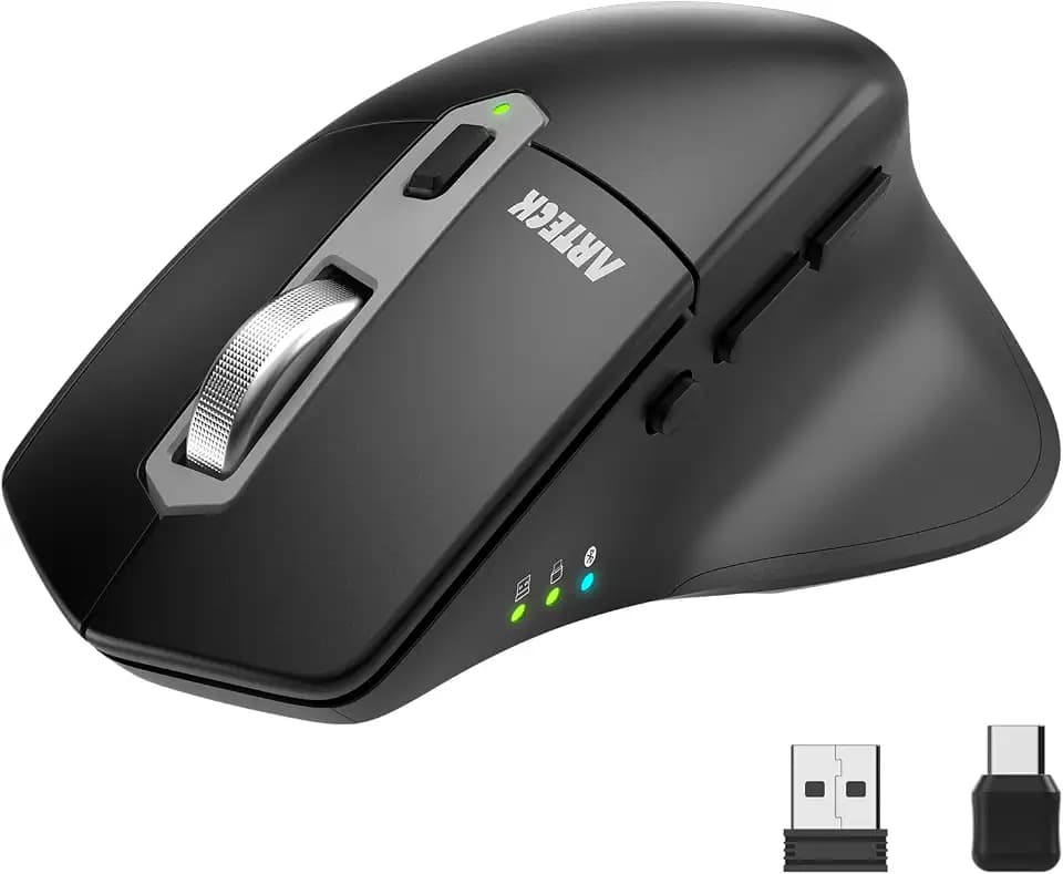 Arteck Multi-Device Wireless Bluetooth Mouse with Nano USB-A, USB-C Receiver Ergonomic Right Hand Silent Clicking Rechargeable Mouse for Computer Desktop PC Laptop Mac iPad and Windows 11/10 iPad OS