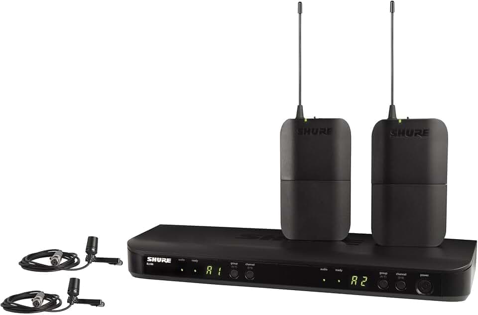 Shure BLX188/CVL Dual Lavalier Audio System H11 Band (572–596 MHz) – BLX88 Dual Receiver, (2) BLX1 Bodypacks & (2) CVL Cardioid Lavalier Mics, Up to 14 Hr Battery, 300 ft Range