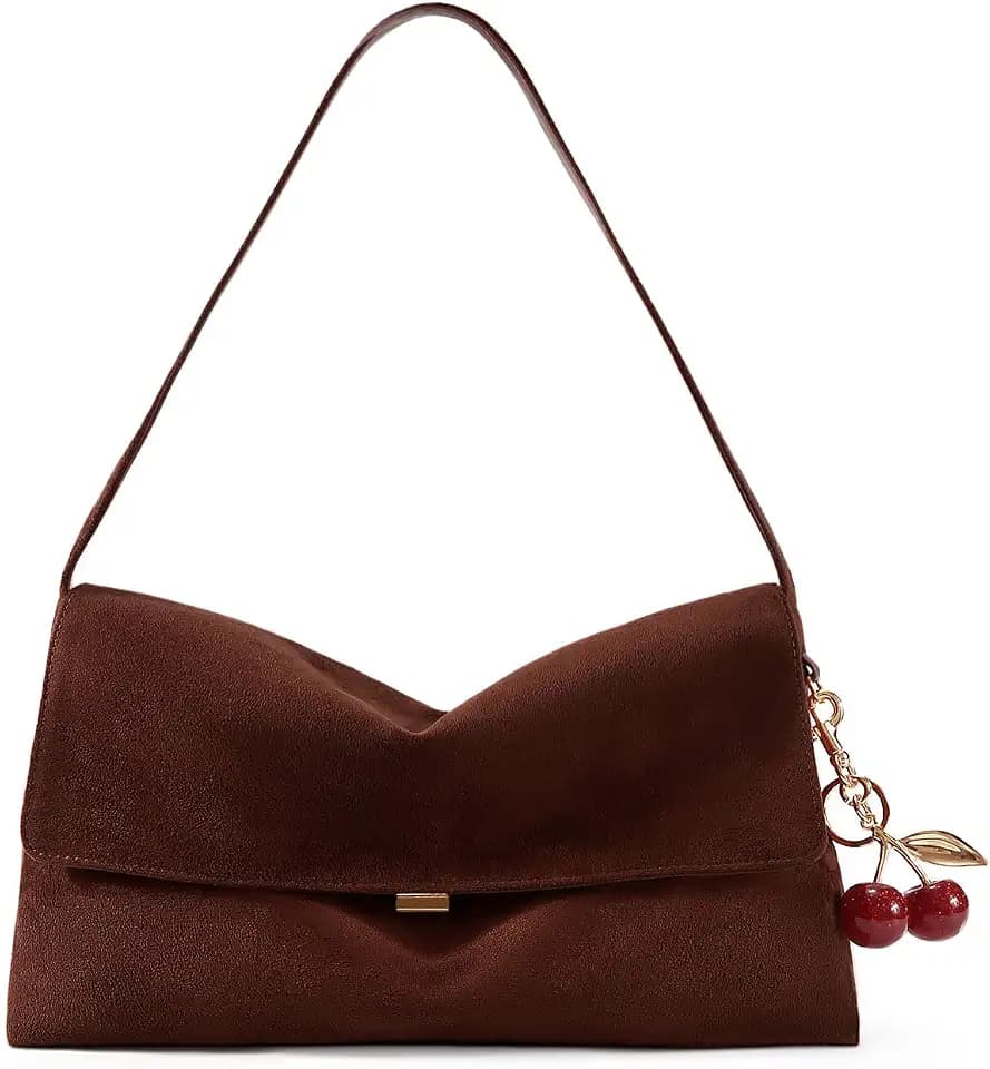 Lushandy Brown Suede Purse Faux Suede Shoulder Bag 36 Flap Slouchy Hobo Bag