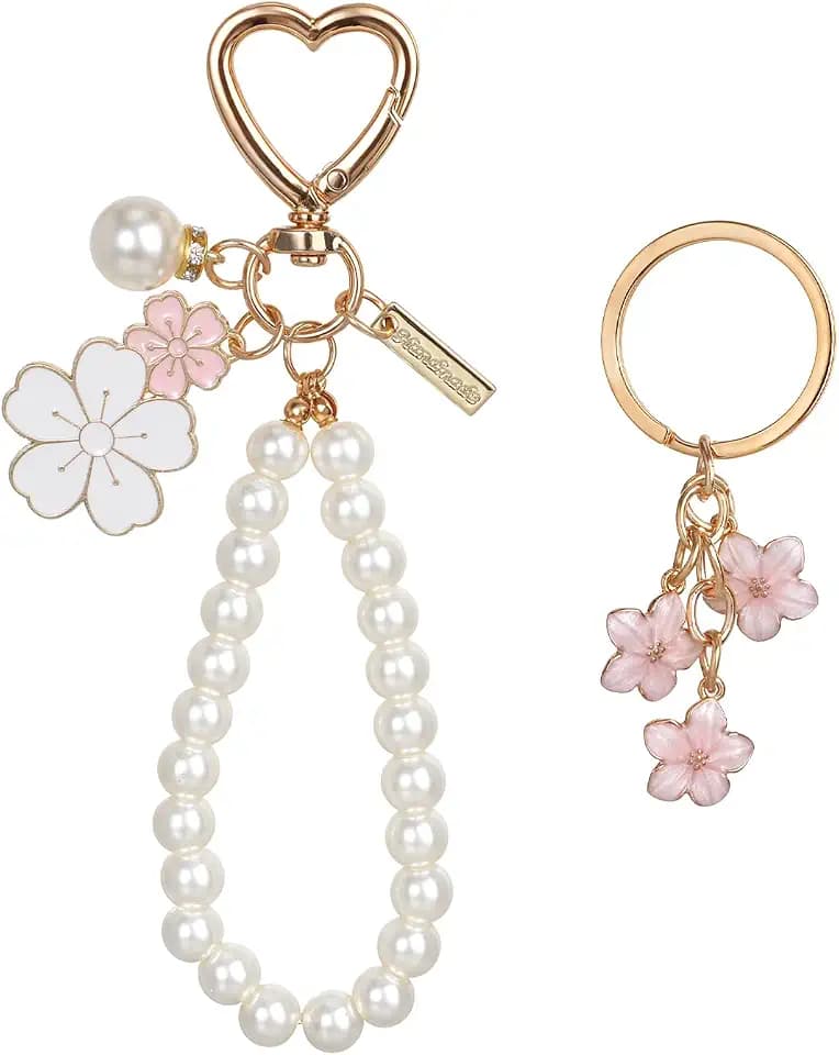 Piriuuo 2 Stück Blume Schlüsselanhänger, Tasche Anhänger Schlüsselanhänger für Frauen Auto-Schlüsselanhänger Damen Schlüsselanhänger Armband Tasche Charms Dekoration Anhänger Schlüsselarmband