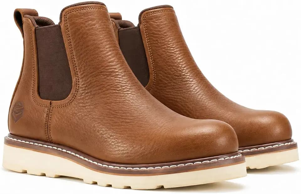 SUREWAY Men's 6-Inch Slip-On Chelsea Work Boots, Soft Toe Leather Boots