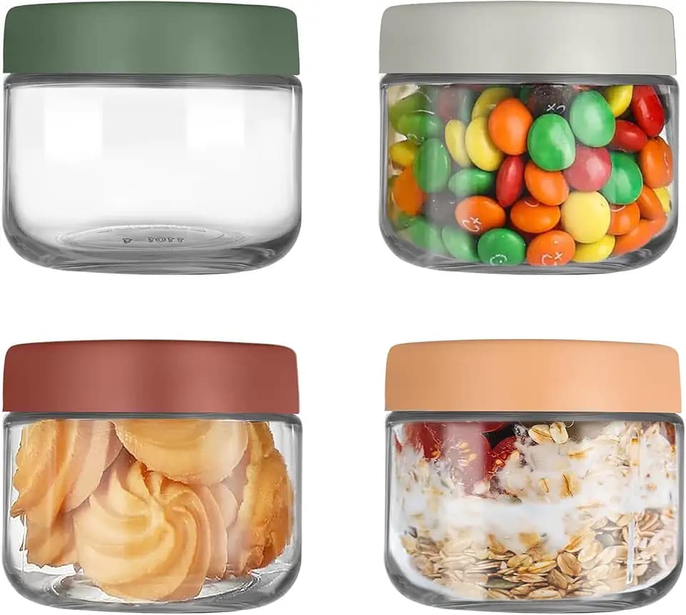 4 Pack 10 OZ Overnight Oats Gläser,Einmachgläser mit Schraubdeckel für Overnight Oats Salat Joghurt Pudding Chutney Dessertgläser,Wiederverwendbare Glasbehälter mit Deckel Als Mason Jar