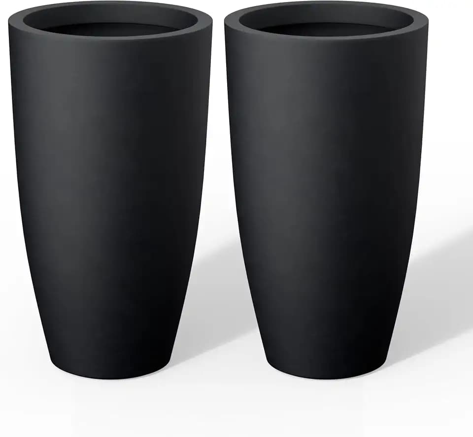 Kante Set of 2 Black Concrete Round Planters 23.6" Tall Home & Outdoor