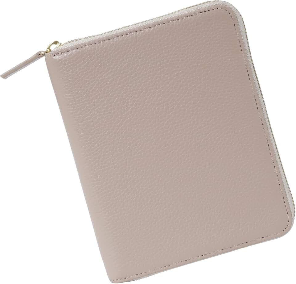 Moterm Reißverschluss-Lederhülle für A6-Notizbücher - passt für Hobonichi, Stalogy und Midori MD Planer(Kiesel-Taupe)