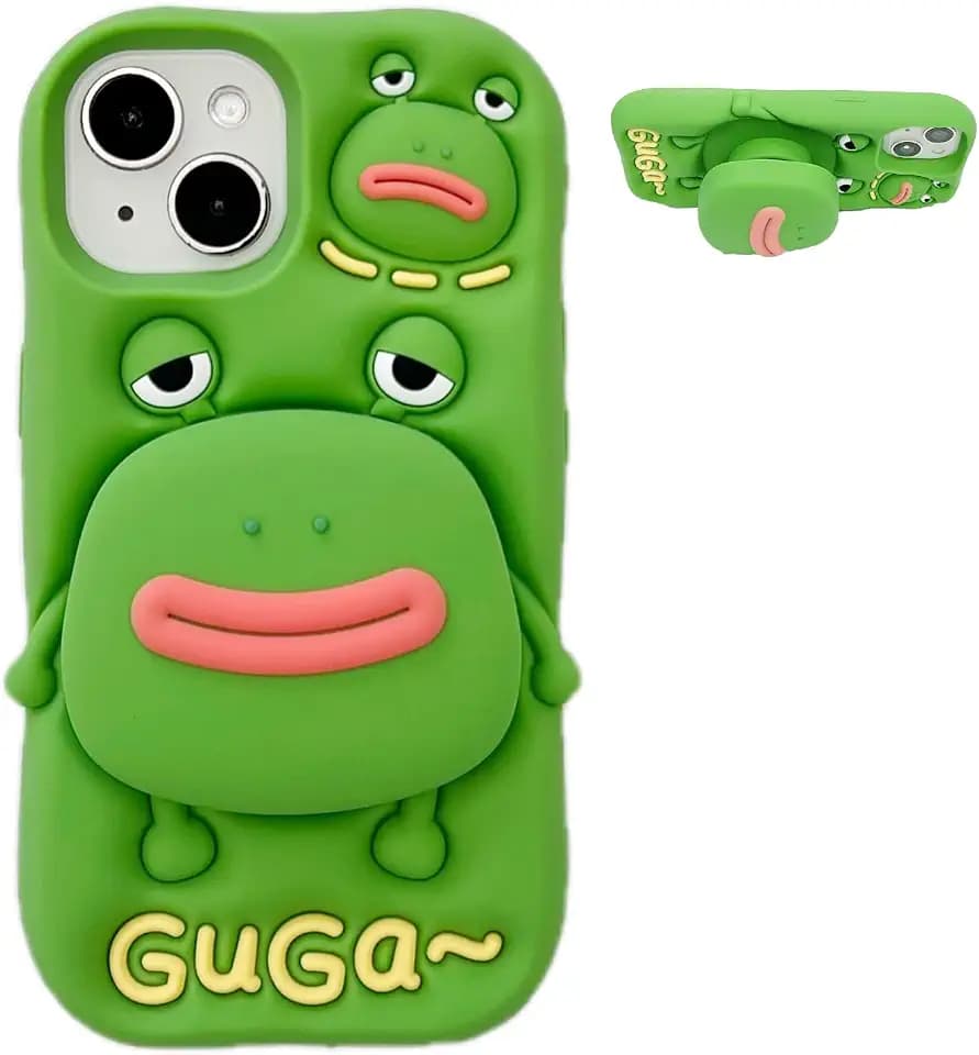 Bracket Phone Case Compatible with iPhone 14，Cute 3D Cartoon Ugly Frog Holder Funny Soft Silicone Shockproof Protective Cover for Women Girls