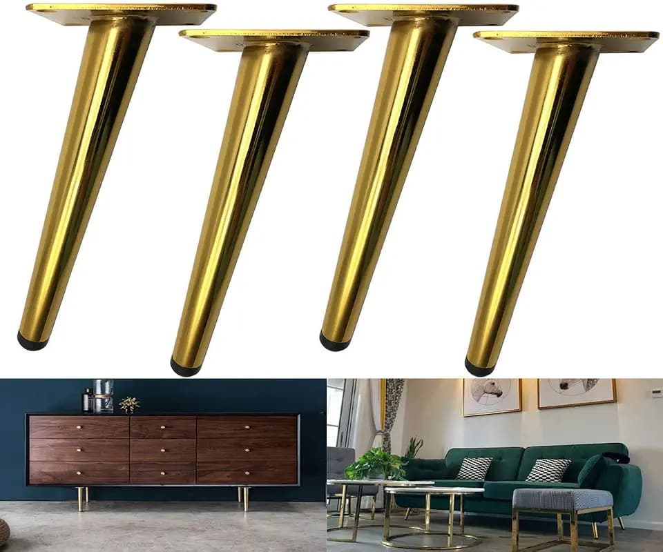Golden Sofa Legs Round Solid Metal Furniture Legs Sofa Replacement Legs Perfect for Mid-Century Modern/Great IKEA hack, Couch, Bed, Coffee Table (Golden Color, 5 Inches,Set of 4)
