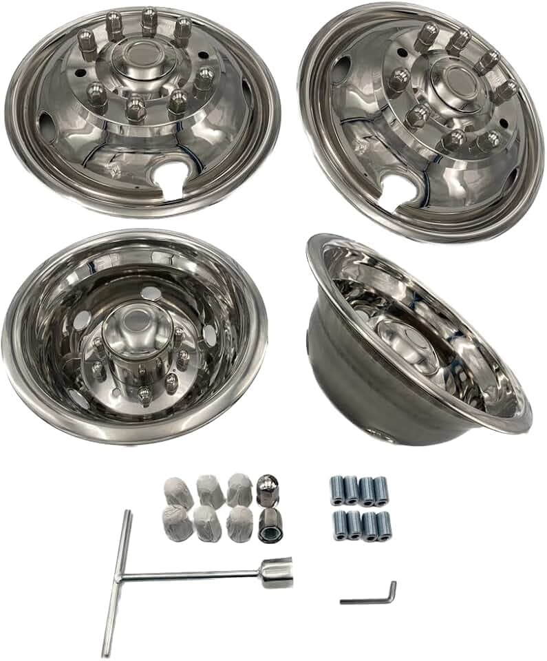 Hubcap Kit Compatible with 2005-2025 Ford Super Duty F450/ F550 Dually Trucks 19.5 Inch 10 Lugnuts Stainless Steel 304 Wheel Simulators 4 PCS a Set
