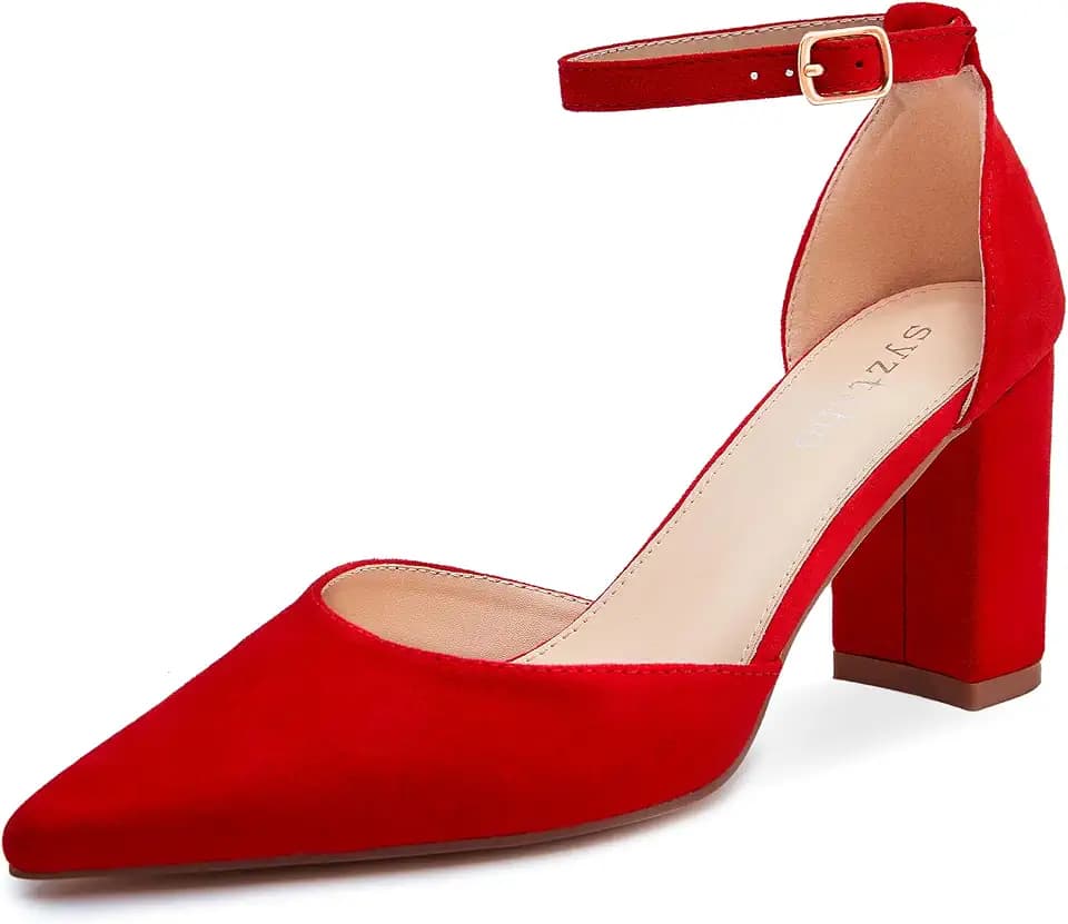 syztsho Women's Closed Pointed Toe Heels Block Chunky Heel Dress Shoes