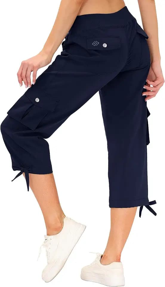 MoFiz Women's Cargo Capris Lightweight Travel Hiking Pants with 6 Pockets