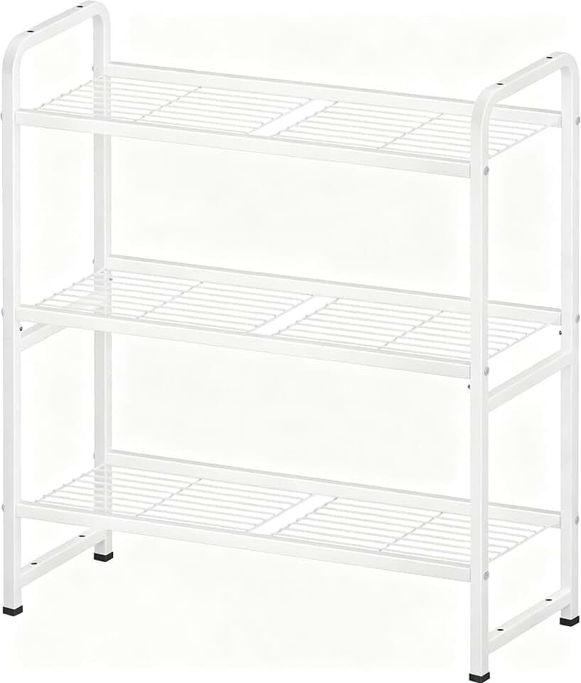 3 Tier Simple Shelf Organizer for Indoor Outdoor, Waterproof Heavy Duty Steel Shelving Unit Plant Stand for Living Room Bathroom Balcony Garden, Easy Assemble, White