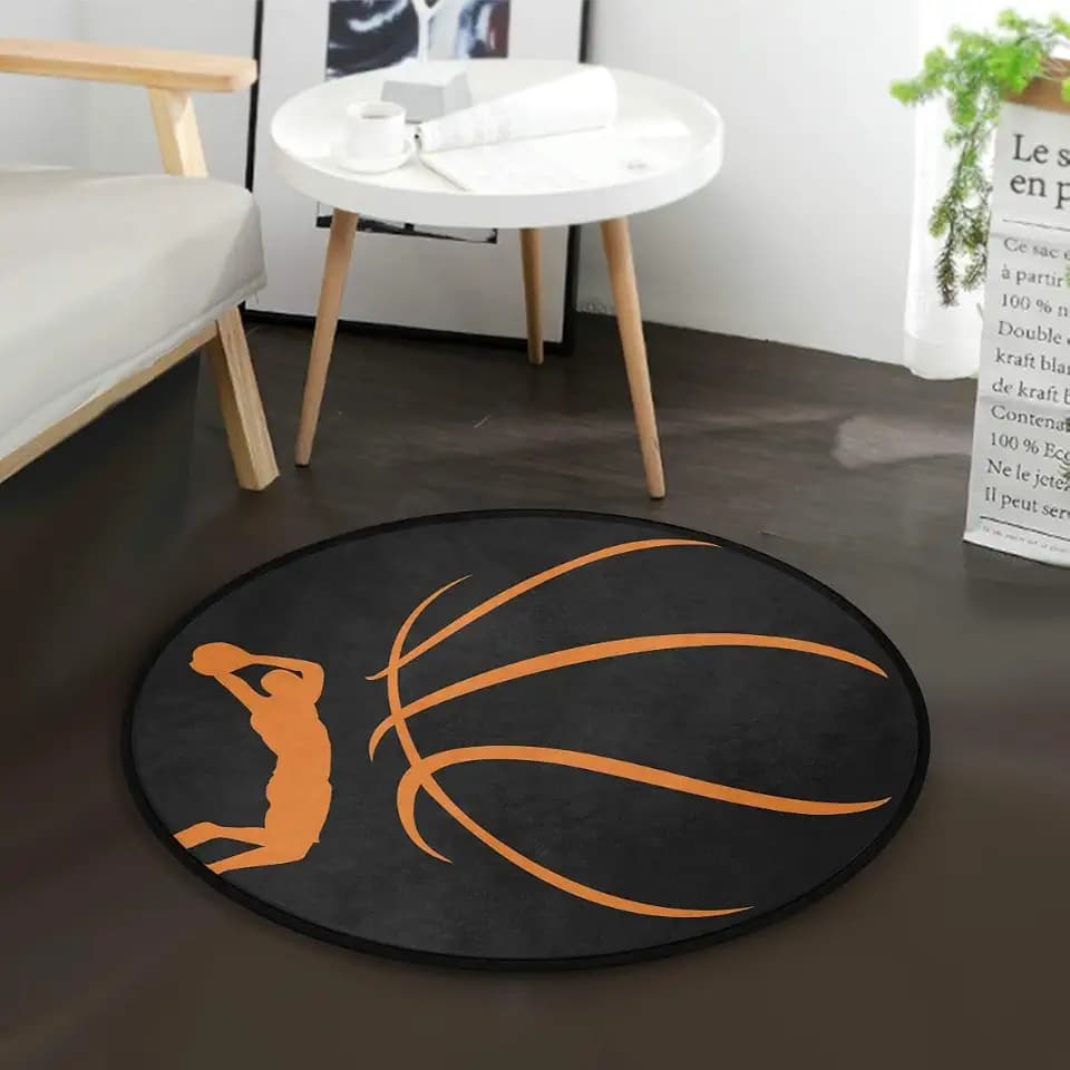 Basketball-Design, rund, rutschfest, bequem, rund, für Wohnzimmer, Schlafzimmer, 92 cm Durchmesser