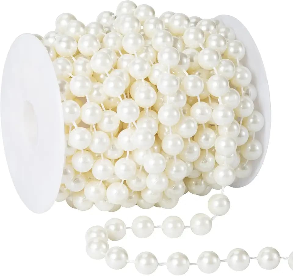 12mm Faux Pearl Bead Garland, 22 Feet Artificial Craft Pearl String Roll for Wedding Party Valentine, Christmas Trees Decoration (Ivory)
