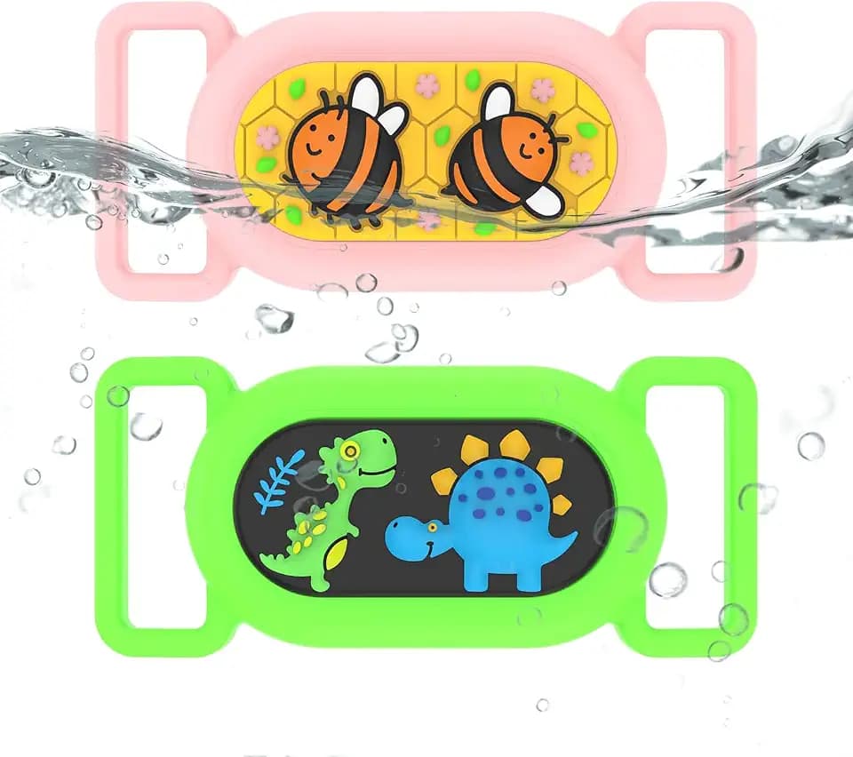 2 Pack for Samsung Galaxy SmartTag2 Dog Collar Holder, Waterproof Anti-Lost Silicone GPS Tracker Hidden Case Galaxy SmartTag 2 for Dog/Cat Collar, Kids' Shoe, Bag (Pink & Green)