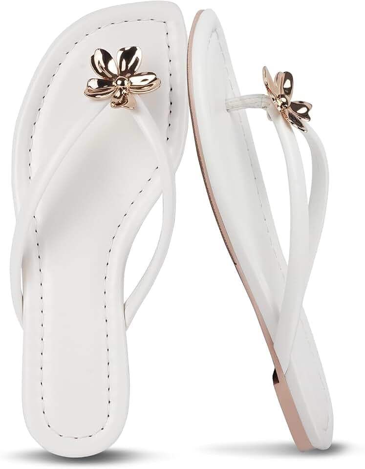 Gothictor Women's Flip Flops Floral Flat Sandals for Women Square Toe Slip on Comfortable Dressy Thong Sandals Beach Wedding Shoes