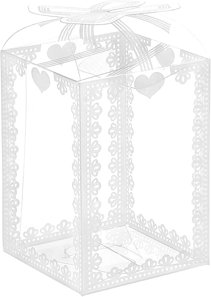 BENECREAT Transparente Hochzeitsgeschenkboxen mit Schleifenmuster, 7 x 5 x 5 cm, rechteckig, PVC, transparente Geschenkboxen für Süßigkeiten, Schokolade, Valentinstag, Geschenkverpackung, 24 Stück