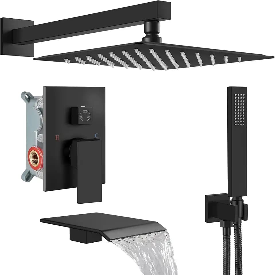 Midanya Rain Shower System with Tub Spout,10 Inch Matte Black