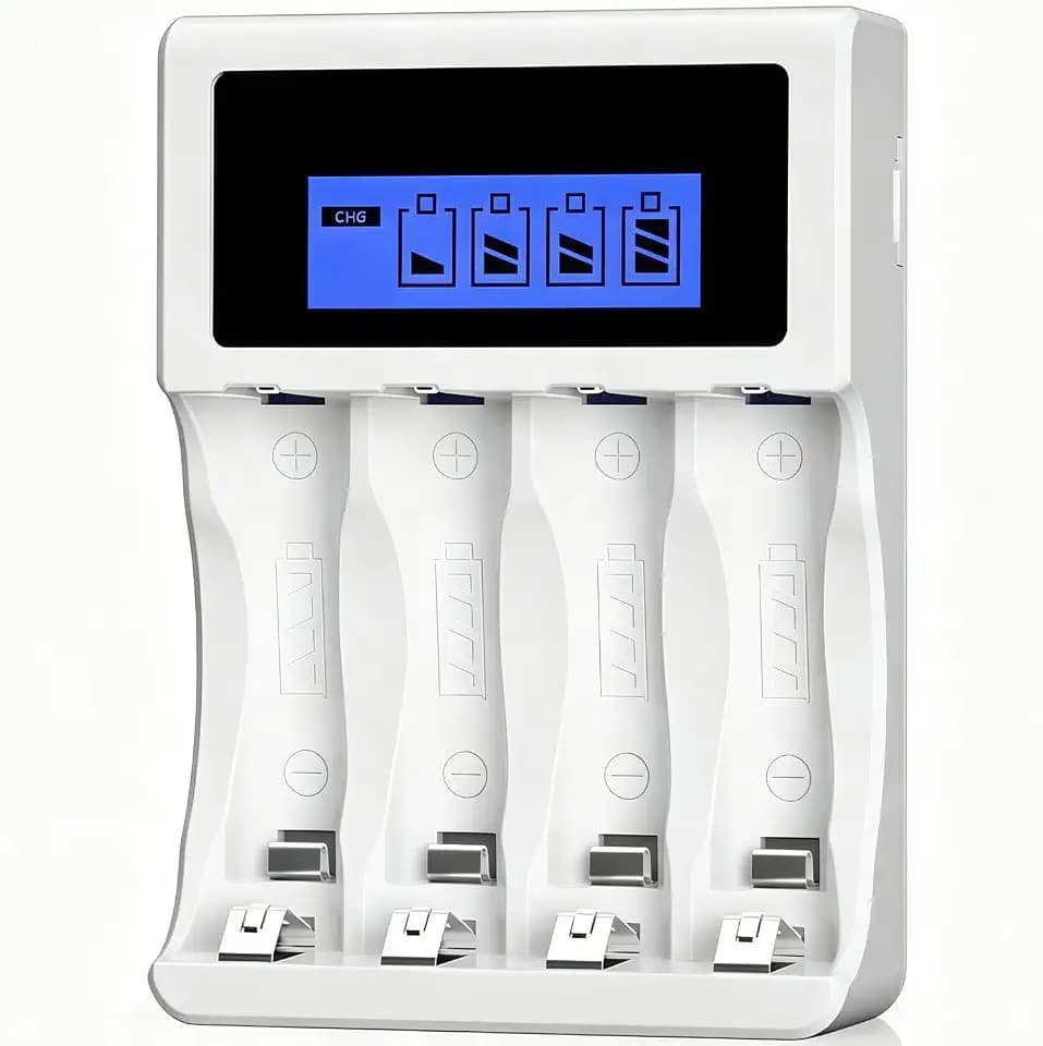 BONAI 4-Bay Ladegerät für AA AAA NiMH Wiederaufladbare Batterien