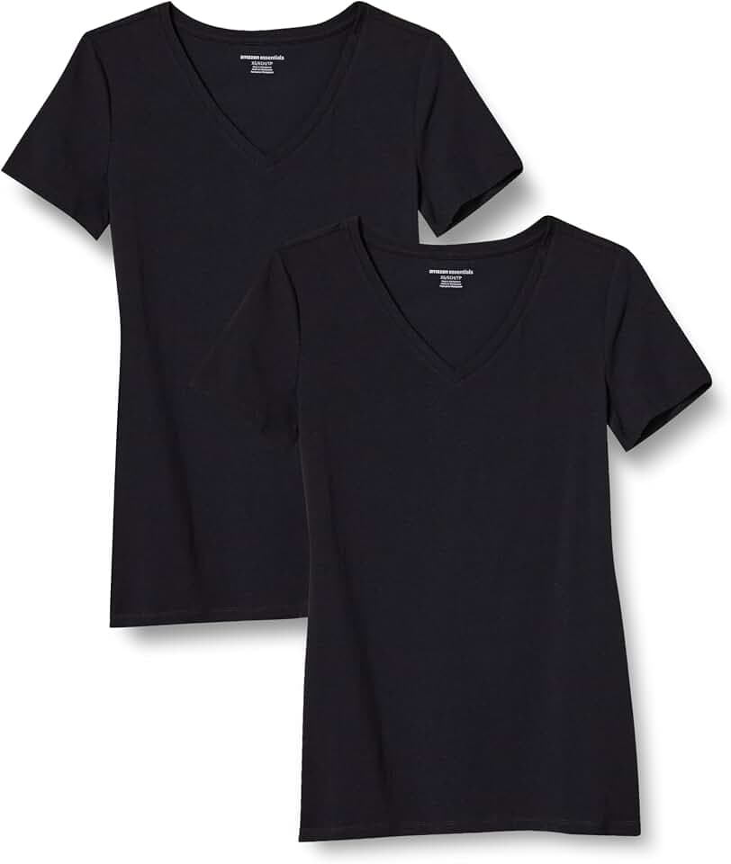 Amazon Essentials Damen T-Shirt Regular Fit mit kurzen Ärmeln und V-Ausschnitt, Multi-Packs