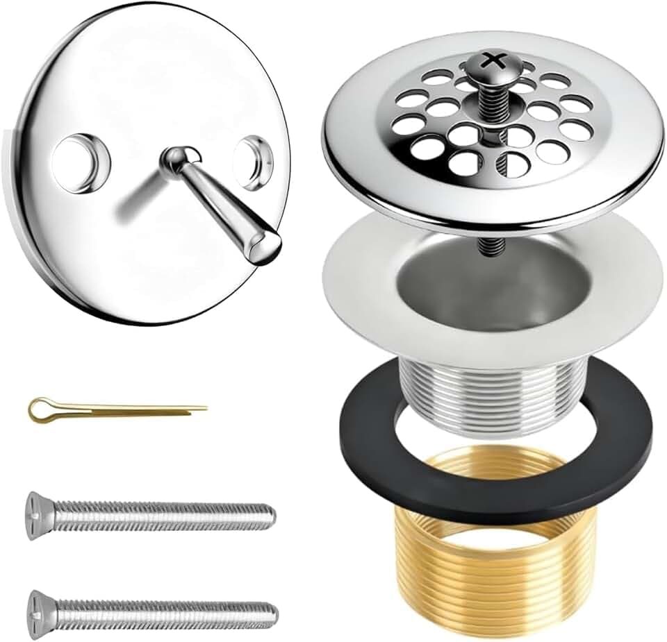 Chrome Tub Drain Replacement Kit with Tip-Toe Stopper and Overflow Plate