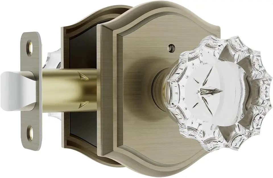 Glass Door Knobs Interior with Lock, Vintage Crystal Privacy Antique Bronze/Brass Door Knobs for Bedroom Bathroom, 1 Pack