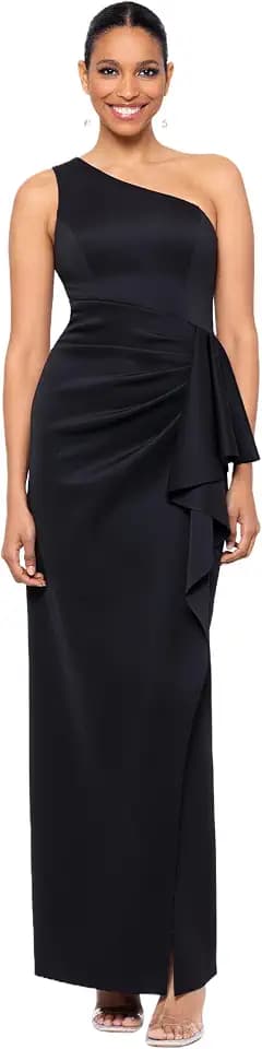 Xscape Women's Xscape Women's Floor-Length, One-Shoulder, with Draped Ruffle Detail, Side Slit, and Fitted Silhouette