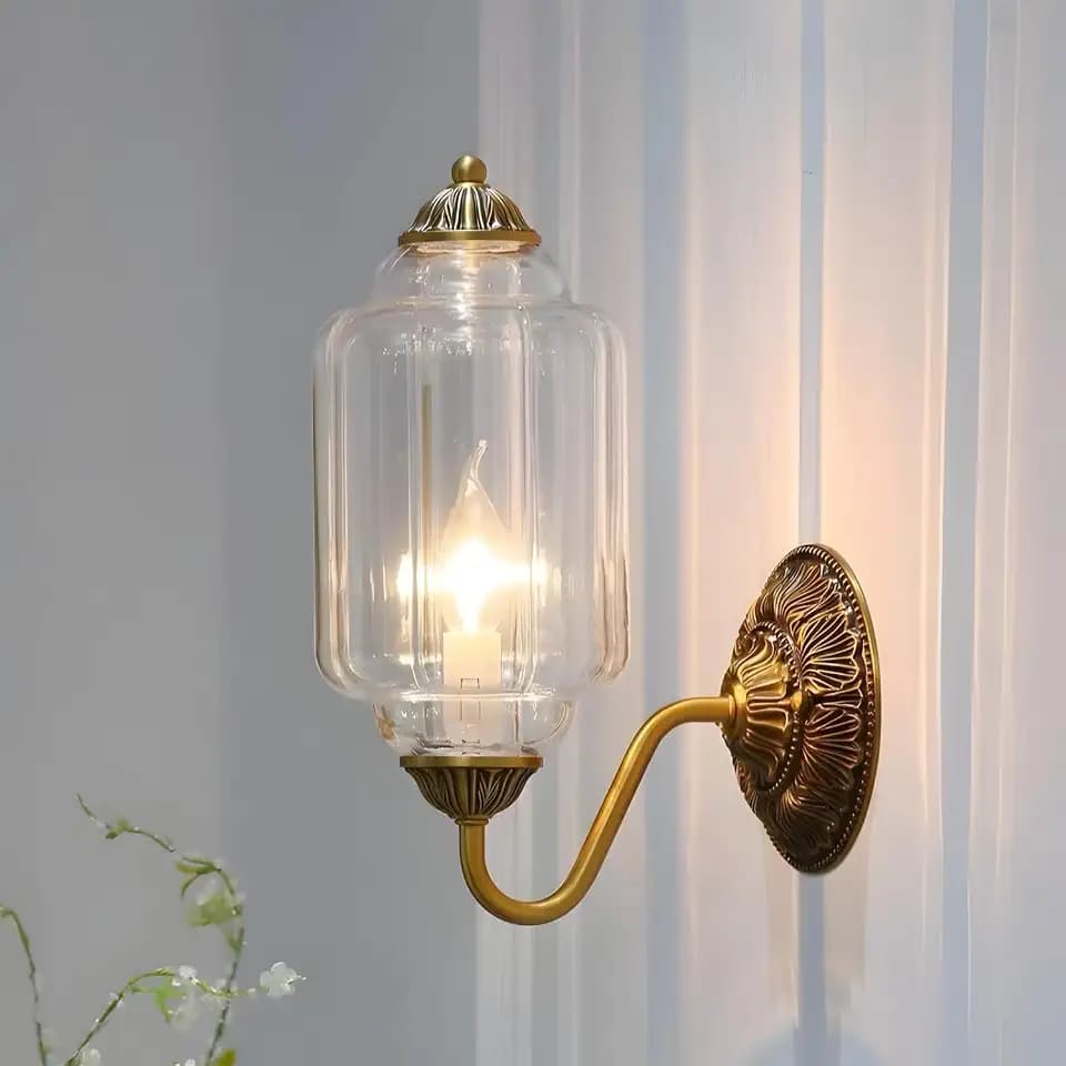 Antique Brass Wall Sconces with Clear Glass Shade,Vintage Wall Sconce