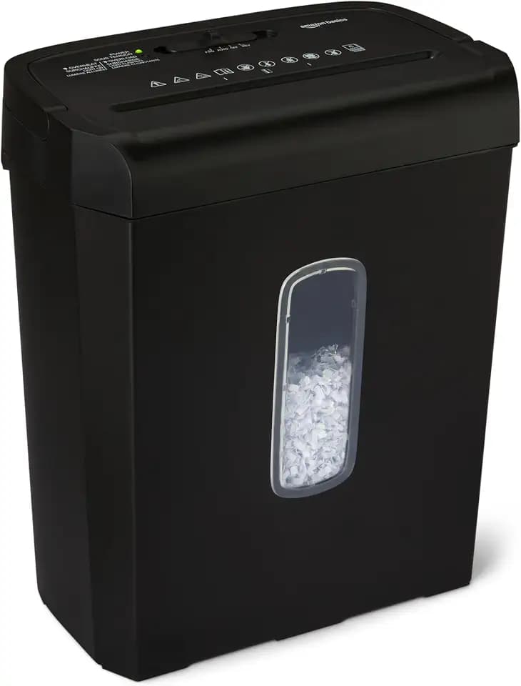 Amazon Basics 6-Sheet High Security Cross-Cut Paper and Credit Card Shredder, 3.7 Gallon, Shreds Staples, Auto Shut-Off, Compact Design for Home, Black