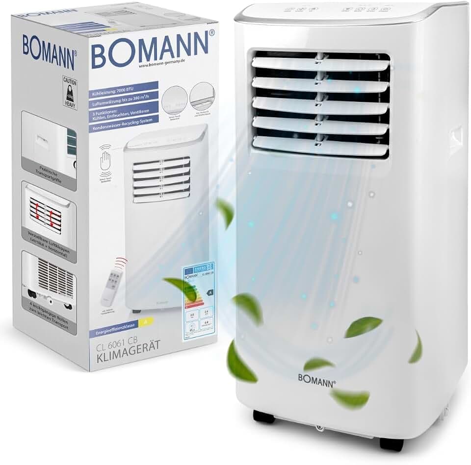 Bomann® Klimaanlage | mobiles Klimagerät leise 7.000 BTU Kühlleistung | mit Fernbedienung | 3in1 zum Kühlen, Entfeuchten und Ventilieren | Mobile Klimaanlage mit Abluftschlauch und Timer | CL 6061 CB
