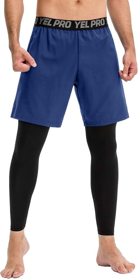 Yuerlian Mens 2 in 1 Pants Quick Dry Sports Clothes Sets, Running Training Shorts + Leggings