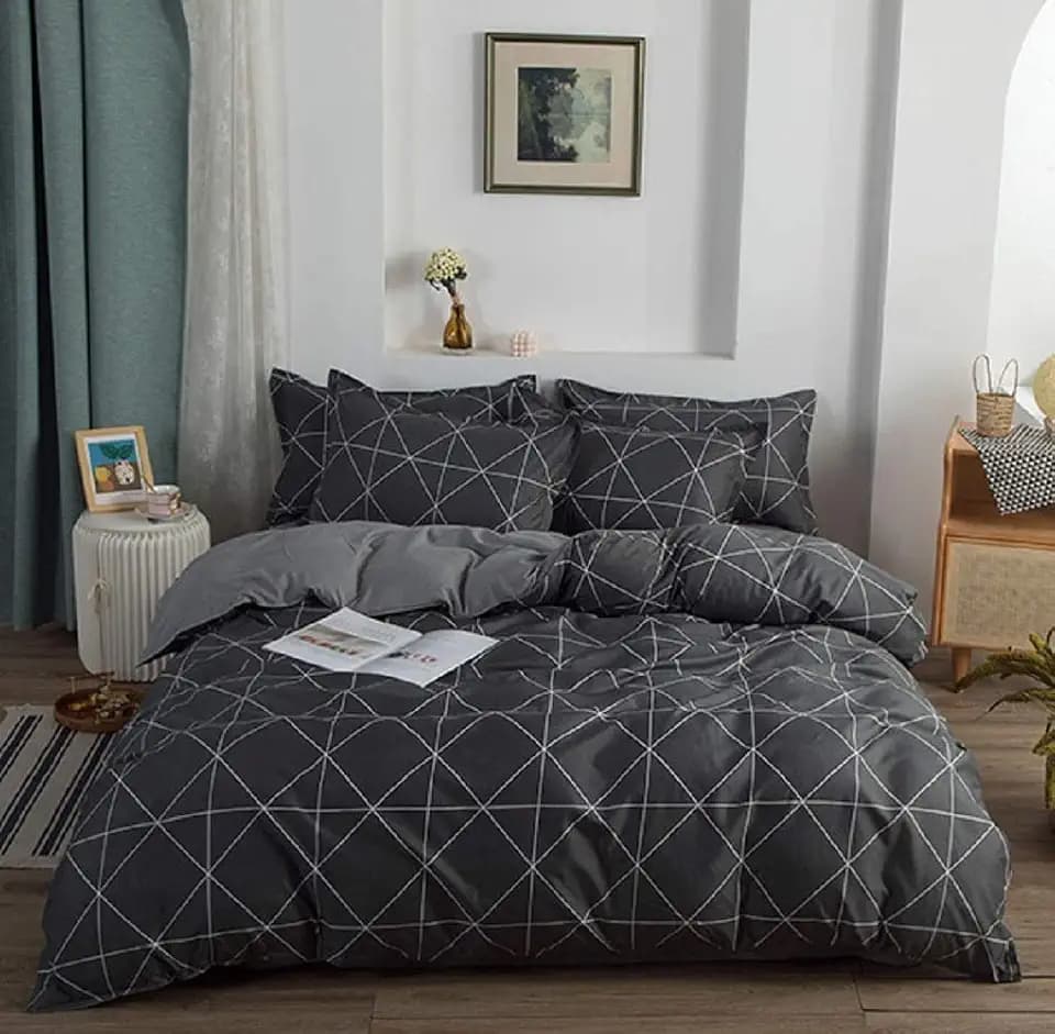 GETIYA Kinder Bettwäsche 135x200 Dunkelgrau Kariert Bettbezug Set Weiche Mikrofaser Geometrisch Wendebettwäsche mit Kissenbezug 80x80 cm Dunkelgrau Kariert mit Reißverschluss
