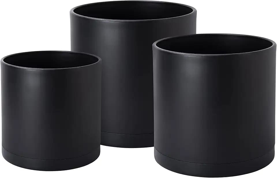 D'vine Dev 3-Pack Plastic Pots & Saucers, 10/12/14 in, Black, 74-V-B-6