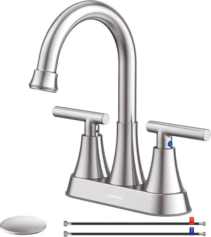 Bathroom Faucet, Hurran 4 inch Centerset 2-Handle Lead-Free, Brushed Nickel