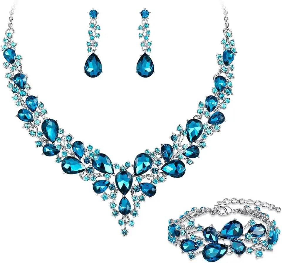 Crystal Bridal Jewelry Set, Floral Statement Necklace, Earrings, Bracelet, Wedding Accessories