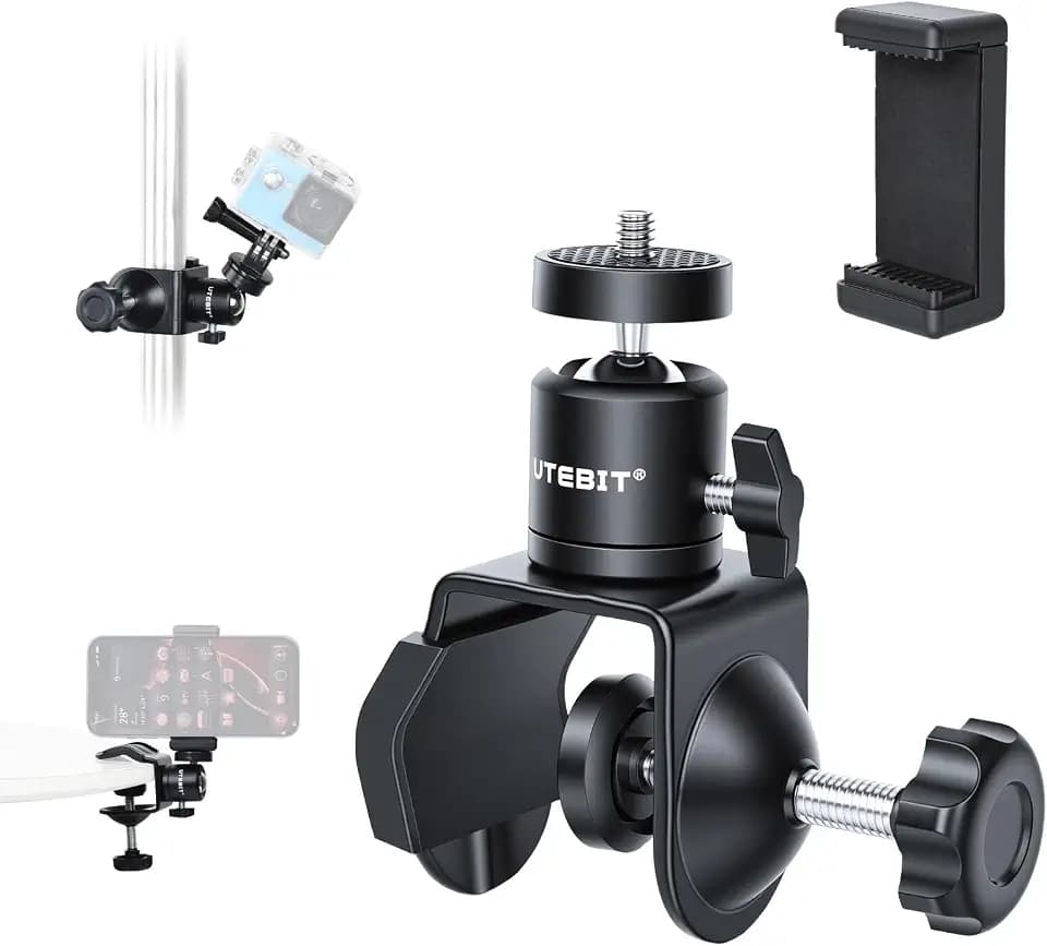 UTEBIT Super Clamp Camera Mount with 360° Ball Head and Phone Holder