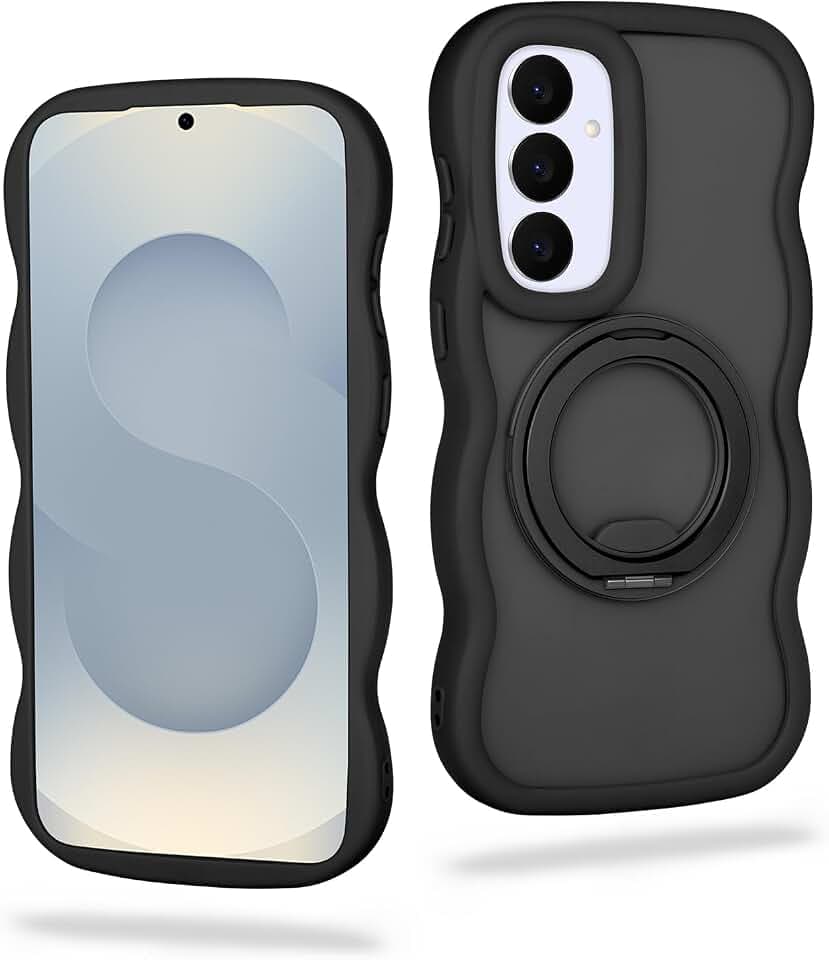 for Samsung S25 Plus Case [Compatiable with Magsafe] Soft TPU+Hard Transparent PC Lovely Strap and Curly Wave Frame, Military Drop Protecion Aesthetic S25 Plus Case Cute丨black