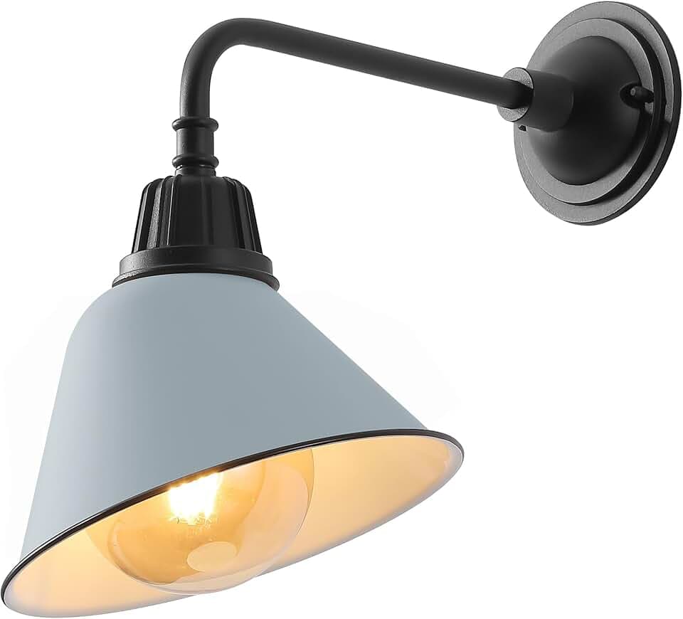 JONATHAN Y Croydon 1-Light Gooseneck Barn Sconce 9.63", Matte Silver Blue