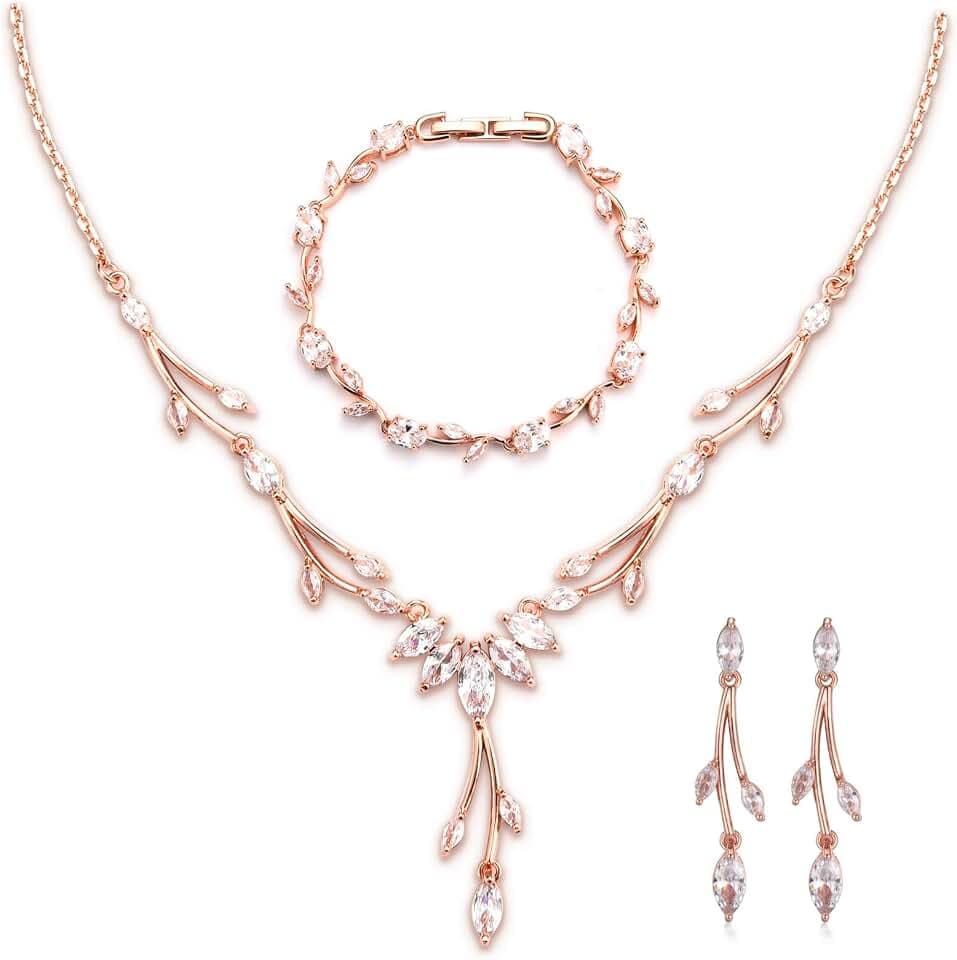GULICX Jewelry Set for Womens, Rhinestone Necklace and Earrings Bracelet Set, Wedding Party Prom Jewelry Set for Brides Bridesmaid