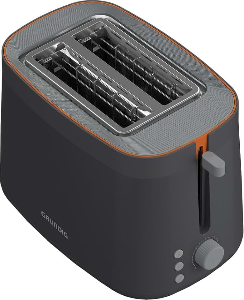 Grundig - TA 5320 Toaster - 7 Bräunungsstufen, 2 Röstfächer - 800 Watt Leistung, Auftau-Funktion, Krümelschublade - Edelstahl-Gehäuse - 20 x 30 x 18 cm - Grau/Terracotta