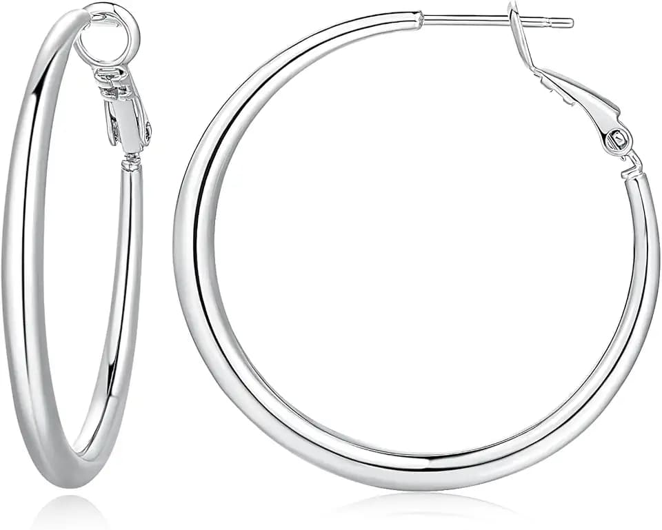 Sterling Silver Hoop Earrings Silver Earrings Trendy Hypoallergenic Earrings for Women’s Hoop Earrings Silver Large Hoops (30mm*2.9mm)