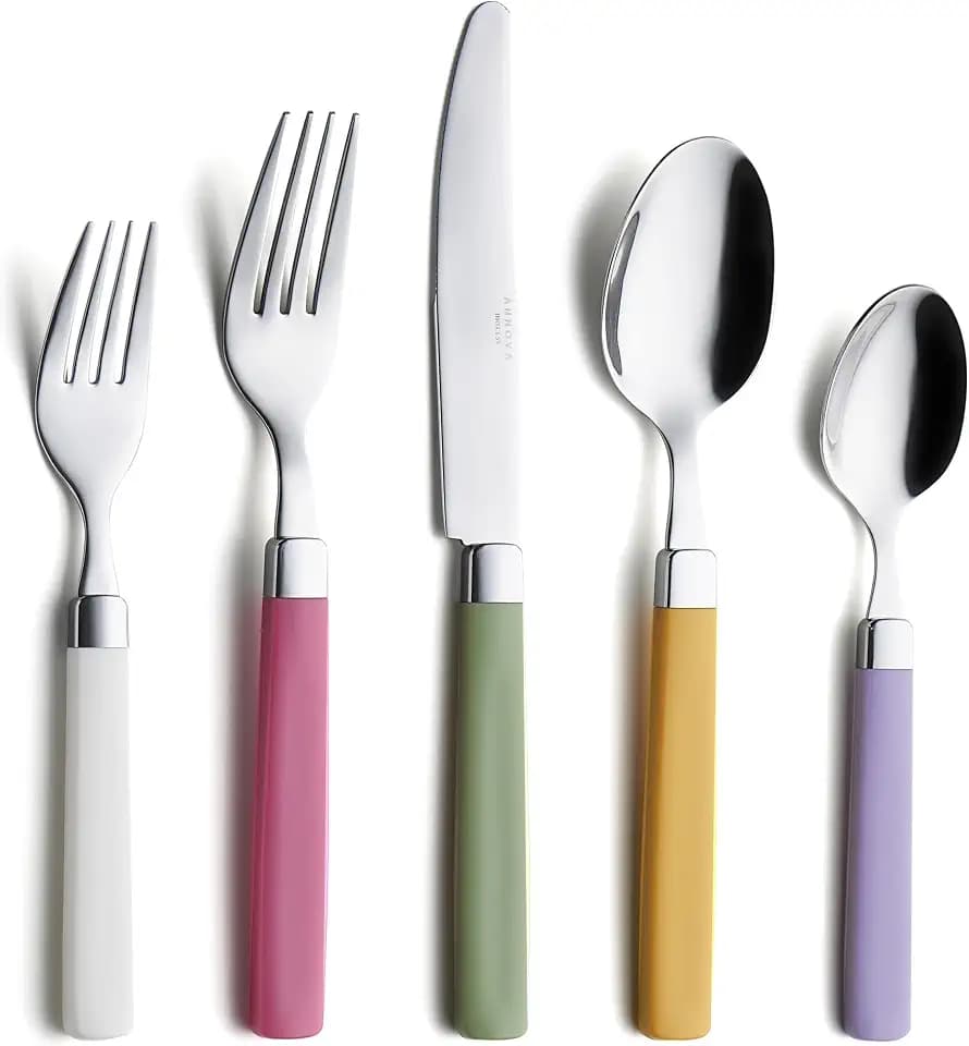 ANNOVA Silverware Set Stainless Steel Colorful Tableware Kitchen Flatware Set Utensils, Includes Dinner Knives, Forks, Spoons, Salad Forks & Dessert Spoons (Mix, 20 Pieces)