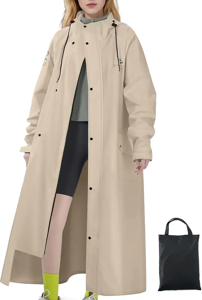 Women's Long Waterproof Raincoat, Hooded Lightweight Rain Poncho