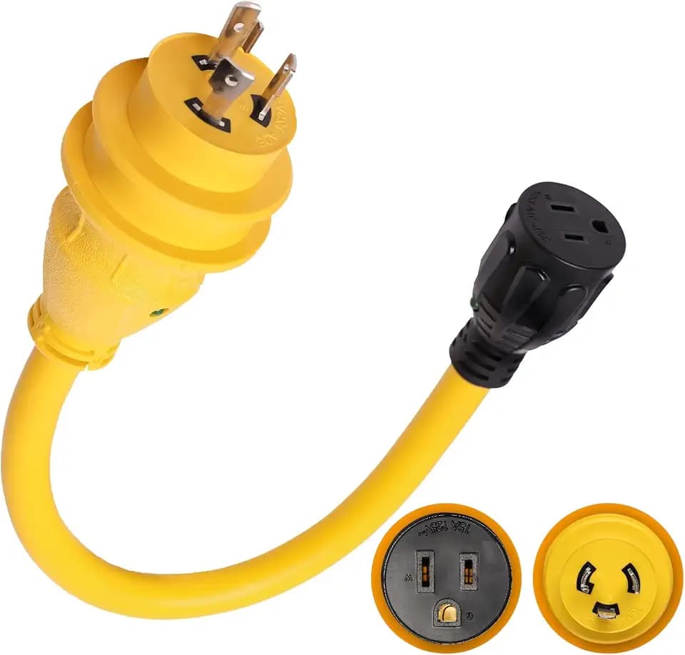 NAT 30A to 15A Shore Power Adapter 1.5FT, L5-30P to 5-15R with LED