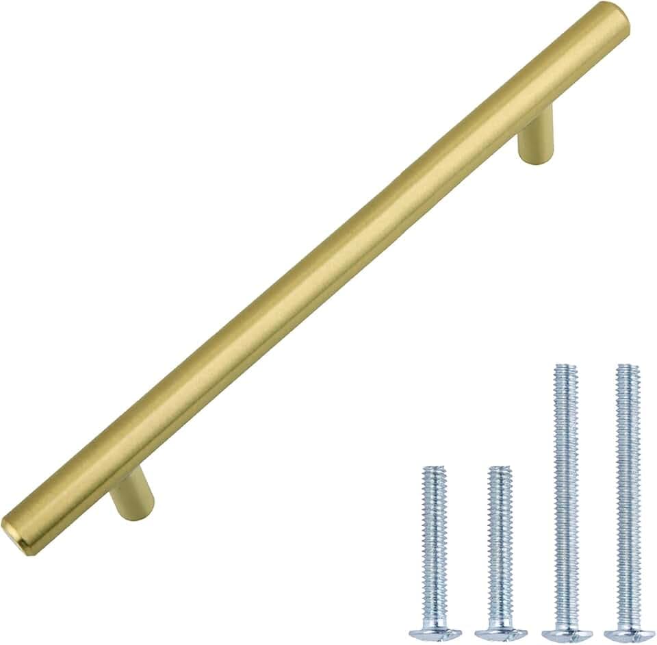 Amazon Basics AB1504-GC-25 Möbelgriffe, 18.75 cm lang (Lochmitte 12.7 cm), Gold Champagner