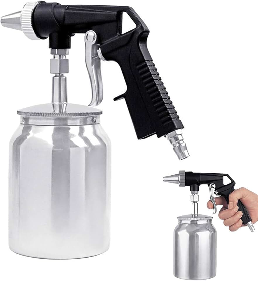 Sandstrahlpistole Druckluft 6,2 Bar 1000 Ml Aluminiumbehälter – Sandblaster Sandstrahlgerät Zum Rost Entfernen, Felgenreinigung & Metalloberflächen Reinigen