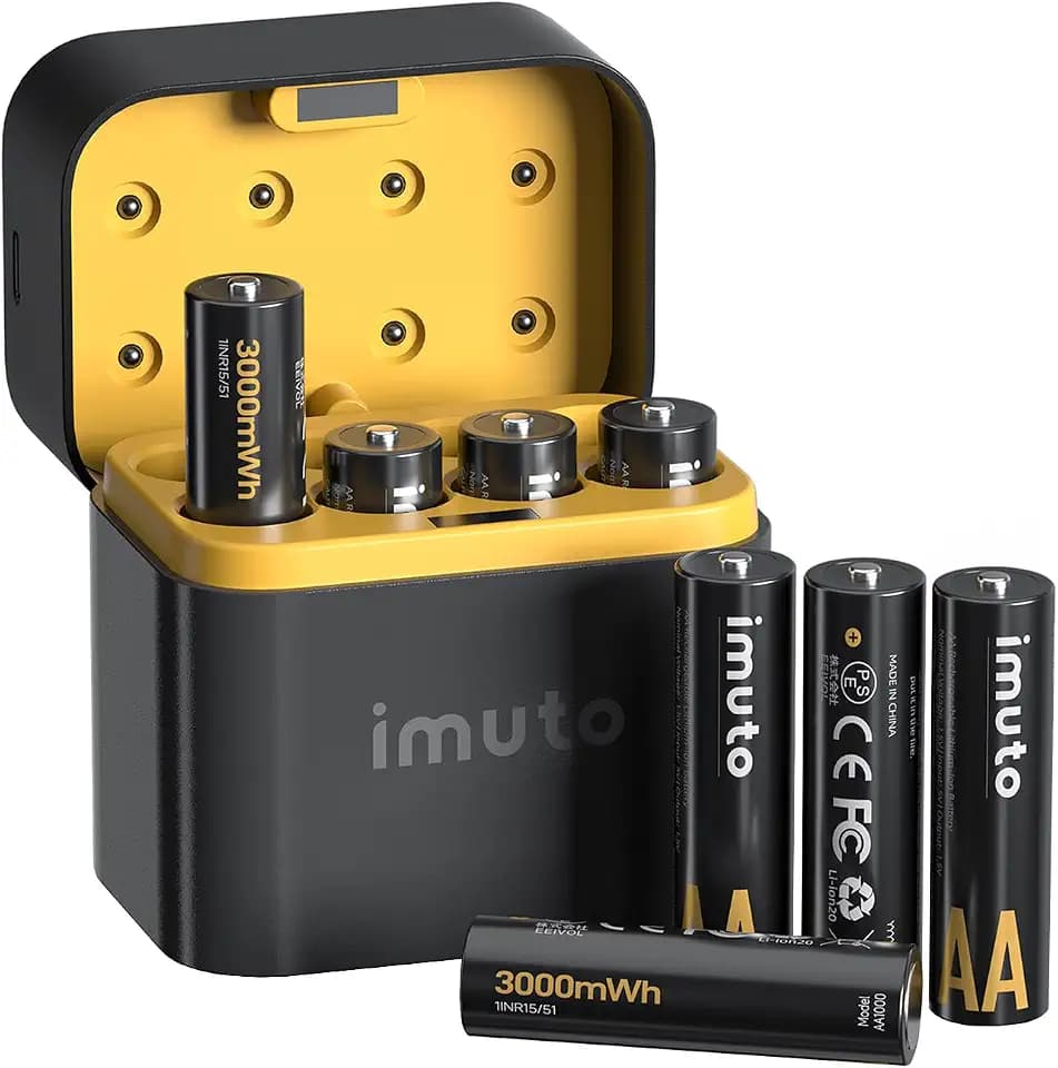 imuto Rechargeable aa Batteries with Charger, 3000mWh 8 Pack 1.5V 2A Output