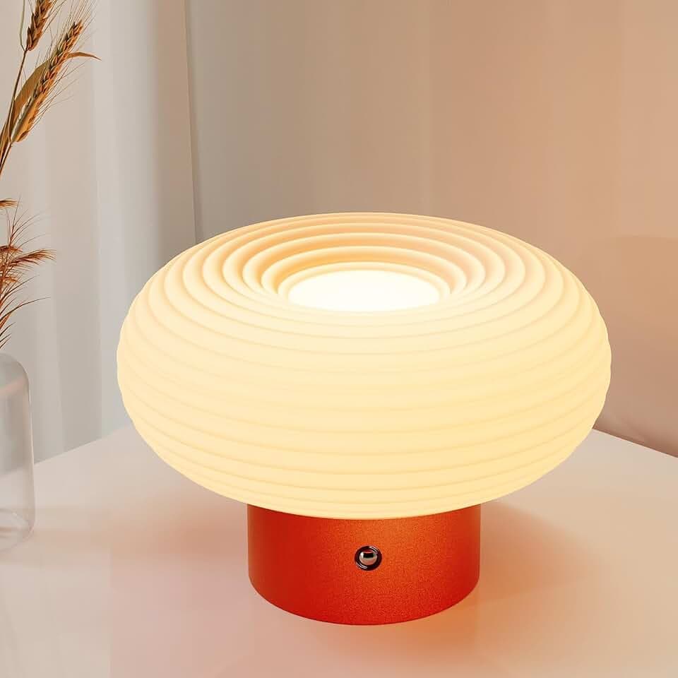 FANHAO Nachttischlampe Touch Dimmbar mit 3-Farben,4000mAh Kabellose Wiederaufladbare Pilzlampe für Schlafzimmer Wohnzimmer Nachttisch,Moderne Tischlampe Nachttischlampe für Home Decor & Geschenke